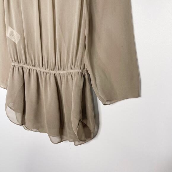 Aritzia Babaton XSmall Taupe Brown Silk Sheer Alexander Surplice Peplum Blouse - Picture 6 of 9